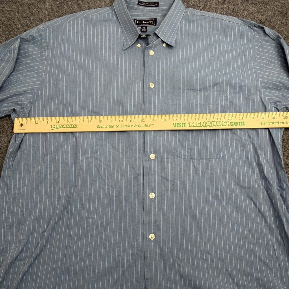 VTG Burberrys Men XL Striped Button Down Shirt Blue White Cotton Made In USA - Picture 3 of 7